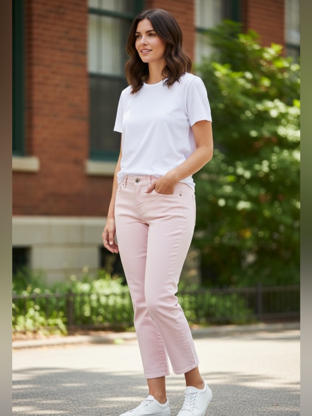 Talbots Simply Flattering Jegging Crop Pastel Pink Slimming Denim Jeans 14P NWT